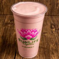 Strawberry Shake · Banana, strawberry, raw plant protein, hemp milk.