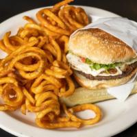 Ted's Burger · Chef created bacon cheeseburger. Served with choice of curly fries or onion rings.