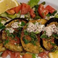 8. Spicy Shish Vegetables · Deep-fried eggplant or zucchini topped with fresh garlic, spicy sauce, and fresh cilantro. S...