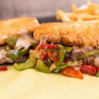 Bell Pepper Cheesesteak · Steak, grilled onions, bell peppers and cheese.