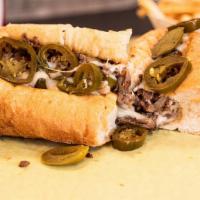 Dragon Philly · Fire hot jalapenos, steak with melted cheese and sauteed onions.