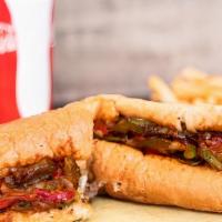 Sweet Revenge Philly · Cheesesteak, sauteed onions, bell peppers, BBQ sauce and a drizzle of sweet honey.