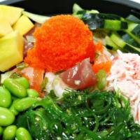 Kizami Bowl · The base of your choice, salmon, ahi tuna, yellowtail hamachi, shrimp mixed with kizami wasa...