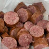 Sausages 1 link · Juicy andouille sausage. Each link is approximately 15 pieces or ½ pound. 540 cal.