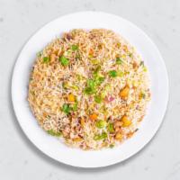 Chicken Chang Fried Rice · Juicy chicken with basmati rice stir fried and cooked in Indian and Chinese sauces