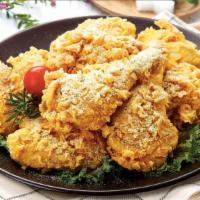Crispy Fried With Honey Butter · Sweet, buttery powder over Crispy Fried Chicken
