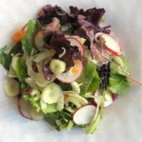 Misticanza di Campo (vegan) · local lettuce, fennel, radish and carrots salad with mustard vinaigrette