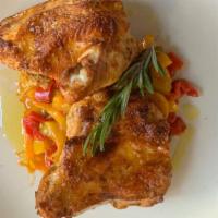 Pollo con Peperoni · Half Roasted Mary’s Chicken, sauteed Bell Pepper, Capers and Onion.