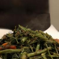 E31. Belacan Kangkung, · Dried shrimp paste, garlic, ginger, water spinach
