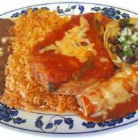 Combo Plate · One chicken or cheese enchilada, one chile relleno, one carne asada taco