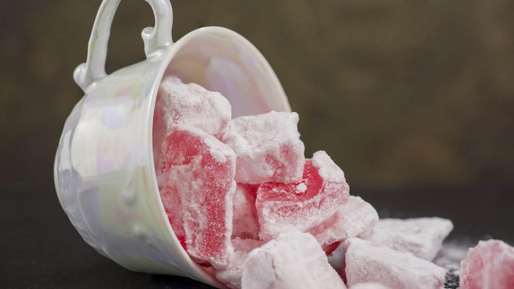 Turkish Delight · Gelatin like cubes covered with powdered sugar.