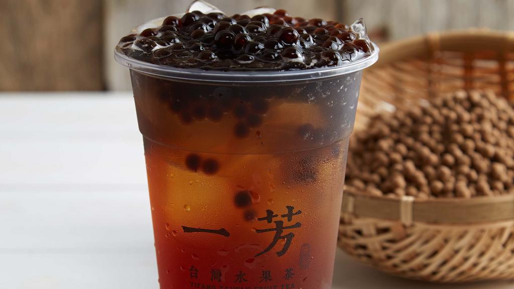 Pearl Black Tea · Sun moon lake black tea mix with mini boba (tapioca pearl). Recommend less ice and 80% sugar or more for the best taste.