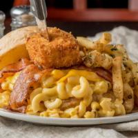 Mac Daddy Burger · A cheese-lover's delight! Our tg burger topped with bacon, mac and cheese bites and American...
