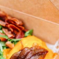 Egghead Salad · Arugula, scramble egg, tomato, chopped bacon, grilled onion, shave Parmesan cheese, and hous...