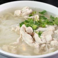 Chicken Noodle Soup · Noodles with chicken and bean sprout in clear broth.
