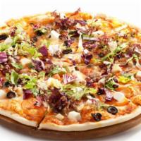 49ers (BBQ chicken) Personal Pizza · Fresh personalized pizza made with warm BBQ sauce, Bacon, Pineapple, Chicken and Red Onions.