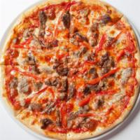 Personal Half Moon Bay Pizza · Fresh personal sized pizza made with famous red sauce, ham, pepperoni, sausage, salami, beef...