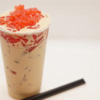 Passion Fruit Black Milk Tea With strawberry jelly. · 