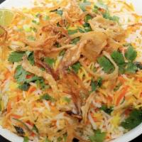 Veg Dum Biryani - 1/4 Tray · Fresh cut vegetables marinate and slow cooked with basmati rice in a tightly sealed vessel. ...
