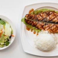 27B. Salmon Teriyaki · broiled salmon with teriyaki sauce.
served with miso soup, salad, & white rice.(additional c...