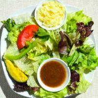 Green Salad (Ensalada Verde) · Baby mixed greens, tomatoes, onion, and avocado.