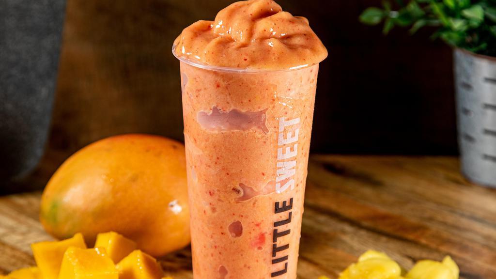 Tropical Smoothie · Blended mango, pineapple and strawberry