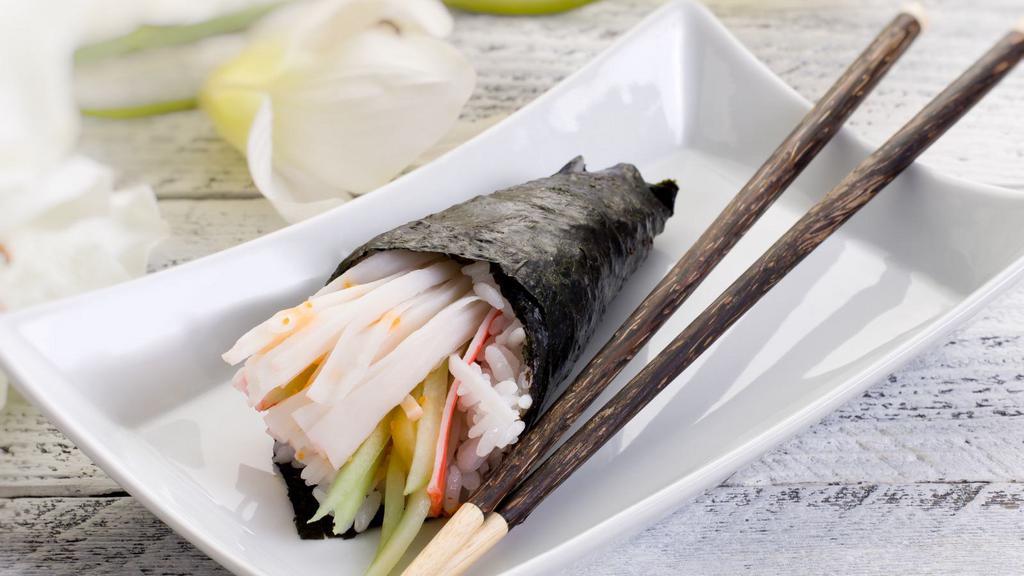 California Hand Roll · Delicious Hand roll made with Crab salad and avocado.