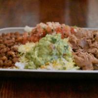Low Carb Salad · Your choice of meat, whole beans, cheese, lettuce, pico de gallo and guacamole.