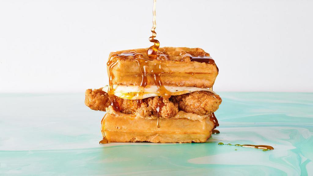 Chicken & Waffles Baby! · Ramen spiced fried chicken, egg, and miso butter on a crispy Belgian waffle, drizzled with honey