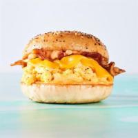 Basic B. · Bacon, egg, American cheese, and spicy aioli on a toasted everything bagel