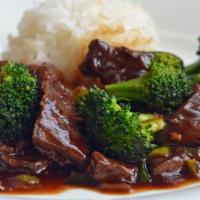 Broccoli Beef · Comes with appetizer and steamed white rice.