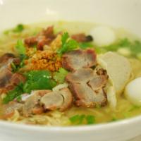 90. Ba-Mee Moo Dang · Egg noodles with roasted pork.