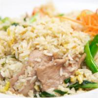 95. Kao-Pad · Fried rice with tomatoes, egg, and onions with your choice of meat. Add pork, chicken, beef,...
