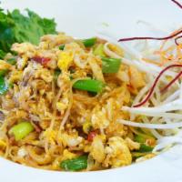 70. Chan Pad Poo Noodles · Stir fried spicy Thai noodles with dungeness crab meat, egg, and green onions.