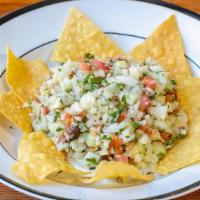 Soy Ceviche · Textured Soy, Lime Juice, Pepper, Cucumber, Cilantro, Bell Pepper, Tomato & A Hint Of Habane...