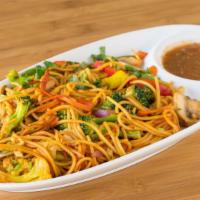 Vegetable Chowmein (Vegan) · Stir fried noodles with seasonal vegetables, cooked with homemade spices and sauce.  (vegan)
