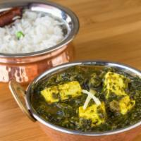Tofu Saag · Finely chopped spinach stir fried with tofu cubes and cooked with special herbs and spices. ...