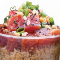 Great White Poke Bowl (Fish) · Base: Organic Brown Rice, Organic Coconut Oil, Fresh Spinach

Topped with: Line Caught Hawai...