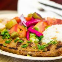 30. Adana Kabob Wrap · Tender marinated mixture of beef and lamb char-broiled on a skewer then pulled onto lavash b...