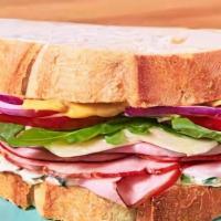 Ham Sandwich · Ham along with tomatoes, onions, pickles, lettuce, mayonnaise and honey mustard.and side of ...