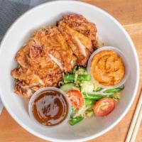 Crispy Gai · Marinated fried chicken, flagrant rice, Karedok salad, GG's red curry sauce, tamarind sweet ...