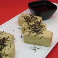 Agedashi (Vegetarian) · Fried tofu served with spicy daikon, scallions, fresh ginger, shredded nori, mushroom ponzu.