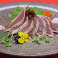 Katsuo · Pole-caught skipjack tuna, micro greens, sweet mustard gluten free.