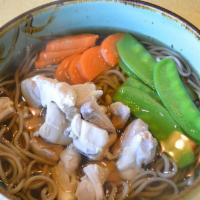 Chicken Soba · Soba noodles and broth with chicken and vegetables.