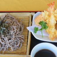 Ten Zaru-Soba · Cold Buckwheat noodle with prawns and vegetables tempura.