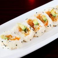 Crunchy Tuna Roll · Spicy tuna, tobiko, avocado and crunchy pieces wrapped with soybean paper.