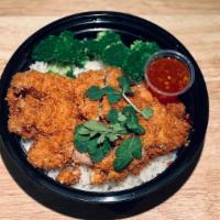 The Panko Thai Chicken & Rice · Crispy Fried Chicken ,Broccoli w/ Thai Sweet Chili Sauce & your choice of rice.