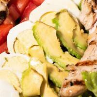 Cobb Salad · Avocado, tomato, Blue cheese crumbles, Grilled Chicken. Egg