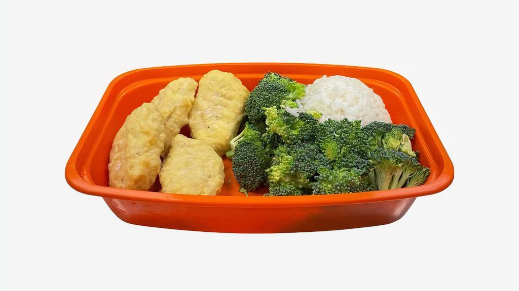 Plant Based Nuggets · Meal Comes with 4 Nuggets. It can be upgraded to 6 or 8 Nuggets. Choice of Carb, Choice of Veggie. Add Extras or Side Sauces
