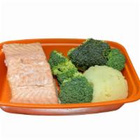  - Salmon Meal · Pick a Flavor of Salmon, Protein Amount, Carb, and Veggie. Add Extras or Side Sauces